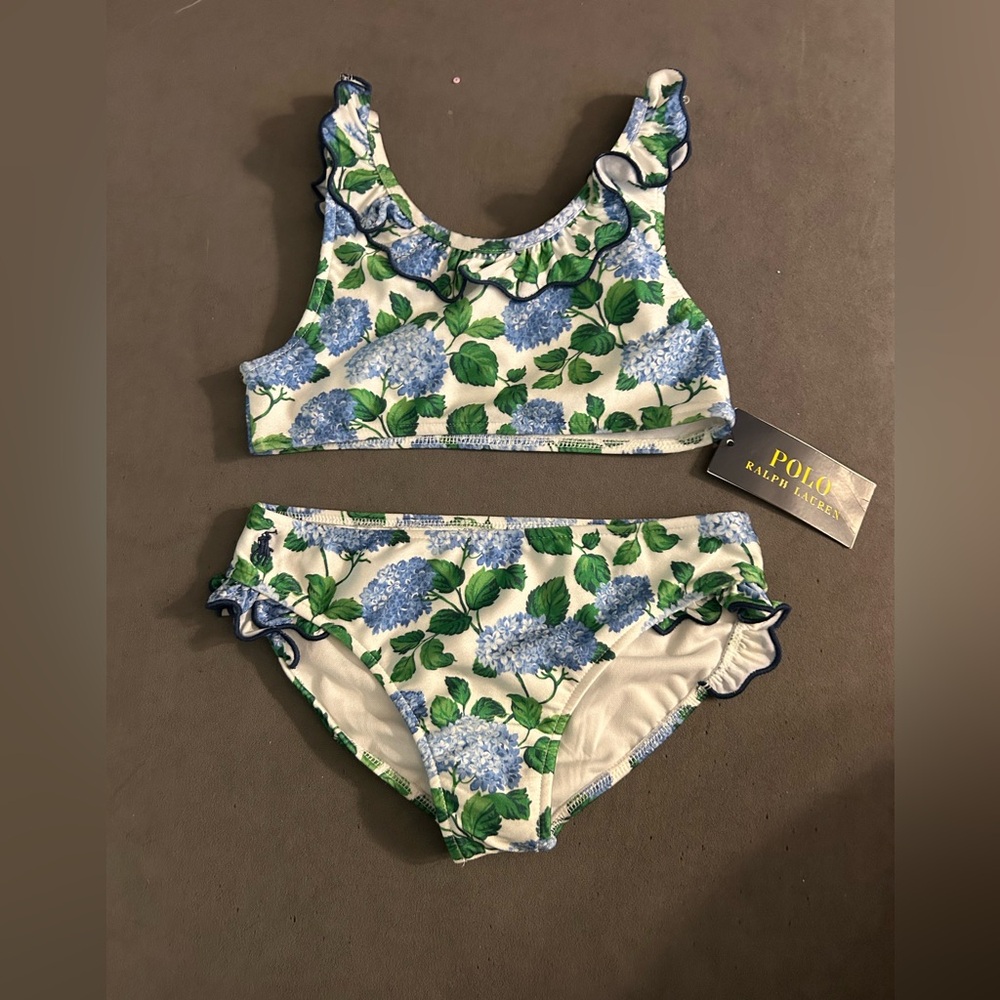 POLO RALPH LAUREN GIRL'S TWO-PIECE FLORAL BIKINI SET IN LENOX HYDRANGEA — NWT!